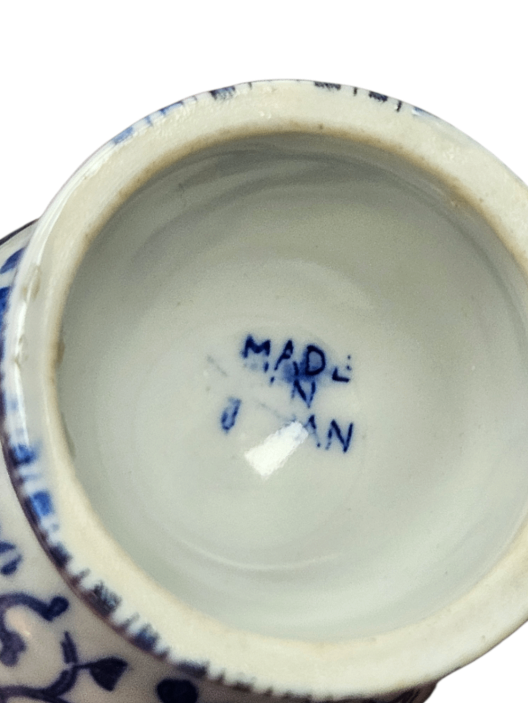 Highly Collectible Vintage Japanese Blue and White Ceramic Double Egg Cup featuring a Phoenix Bird (Flying Turkey) design. Hand-made in Mid-Century Japan