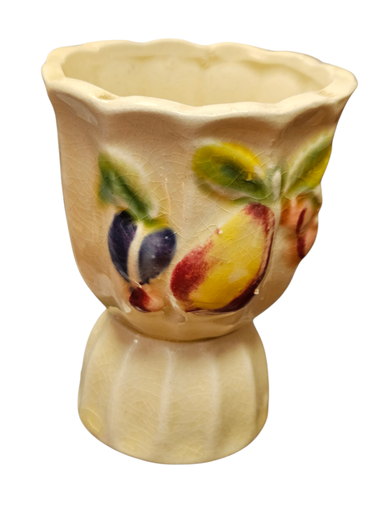 Vintage Royal Sealy Double Egg Cup made in Japan. 1940s-1960s Hand-painted Embossed Fruit Motif