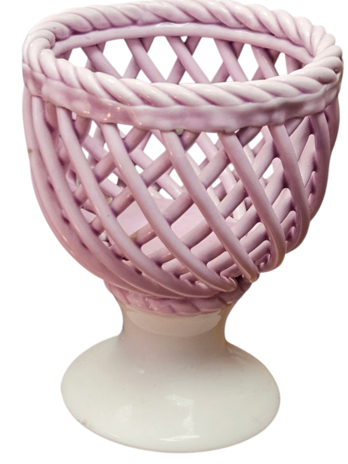 Vintage Ceramic Lattice-Weave Egg Cup Mid-Century