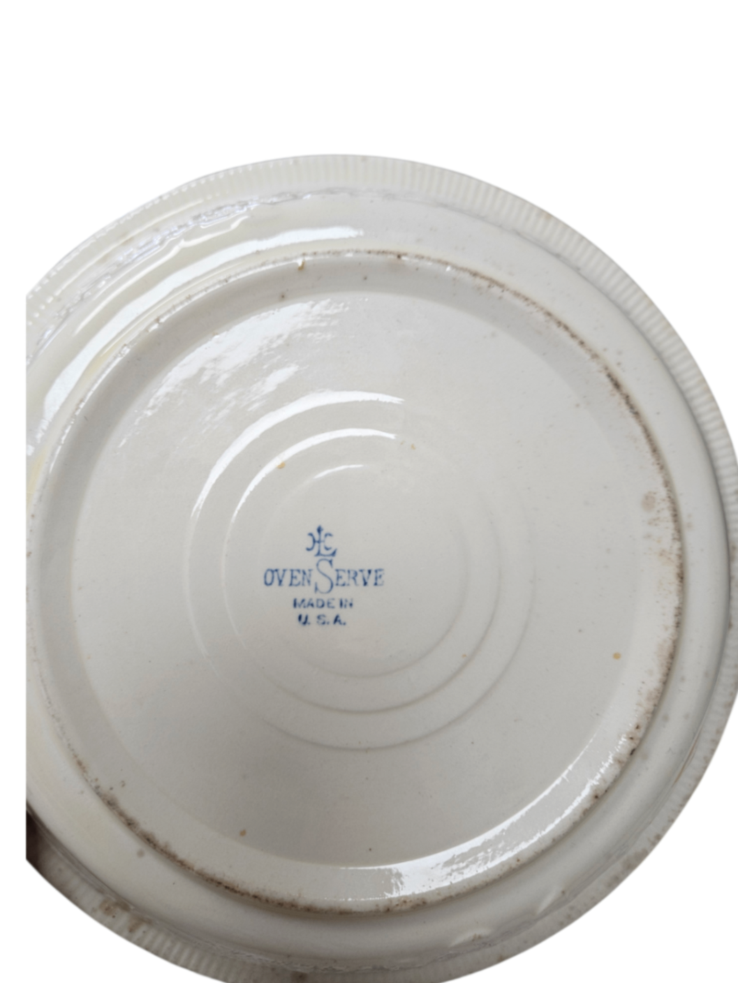1930s Homer Laughlin "Oven Serve" Pie Plate. This was a first of its kind. Oven to Table with Rare intact platinum rim