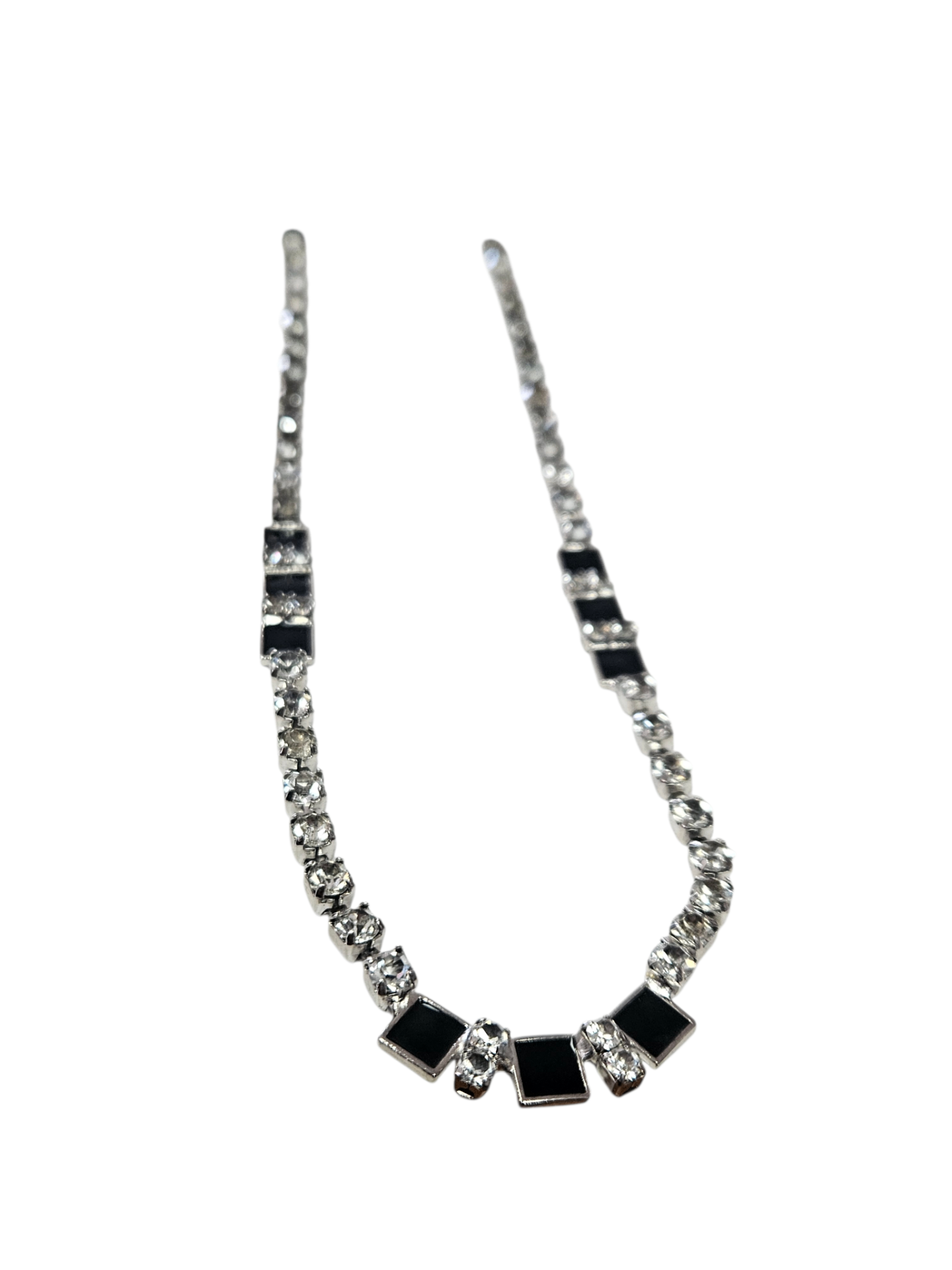 1950s Mid-Century Collar Necklace – Rhodium-Plated (Non-Tarnish) with Hand-Set Austrian Crystals