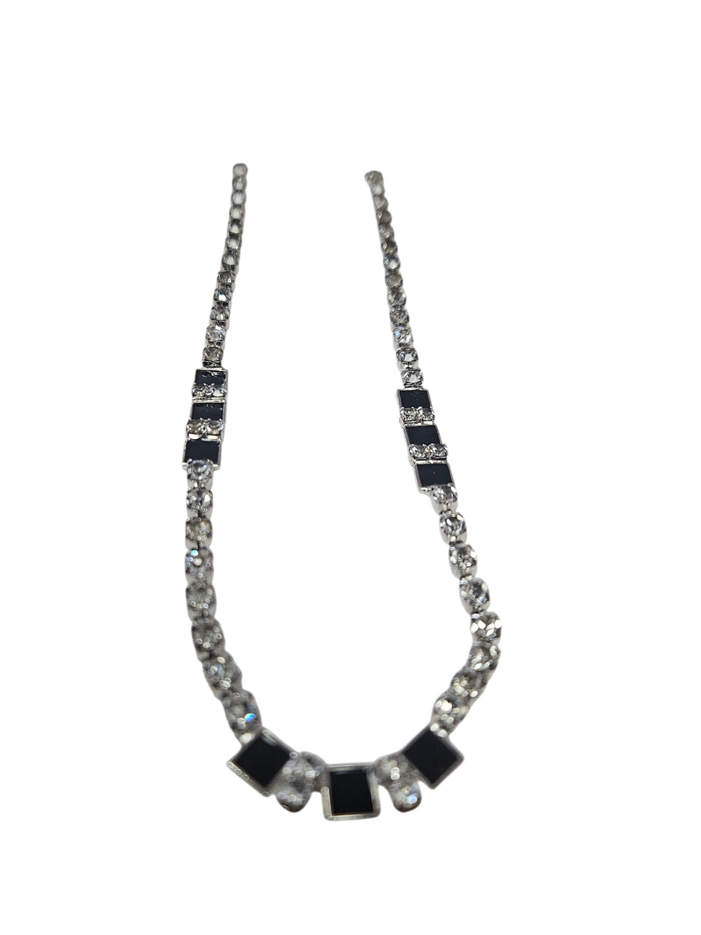1950s Mid-Century Collar Necklace – Rhodium-Plated (Non-Tarnish) with Hand-Set Austrian Crystals