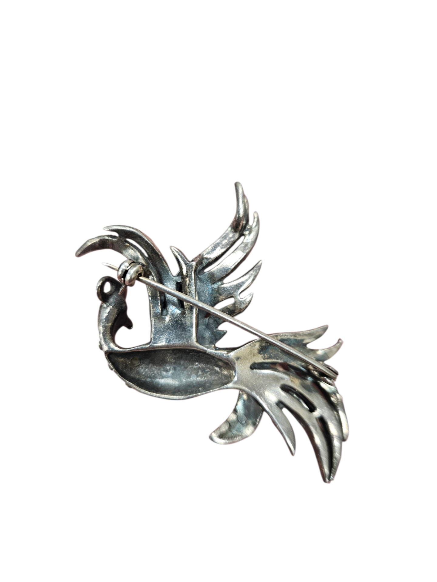 Vintage Art Deco "Bird of Paradise" Brooch: Hallmarked .925 Sterling Silver Accents: Hand-set Marcasite & Gold Vermeil
