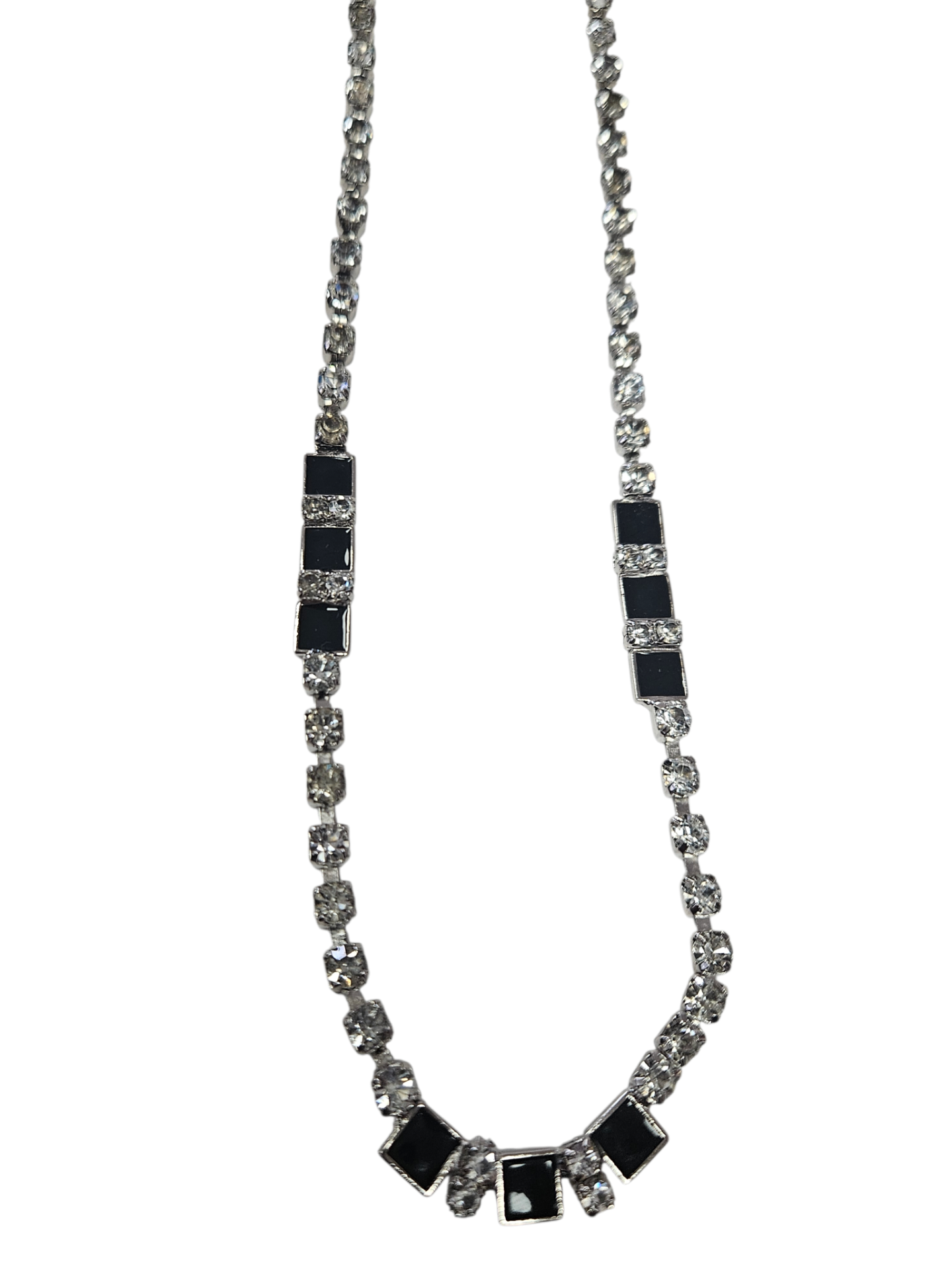 1950s Mid-Century Collar Necklace – Rhodium-Plated (Non-Tarnish) with Hand-Set Austrian Crystals