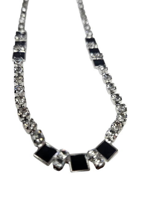 1950s Mid-Century Collar Necklace – Rhodium-Plated (Non-Tarnish) with Hand-Set Austrian Crystals