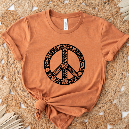 Black Floral Peace Graphic Tee: Autumn Rust / L