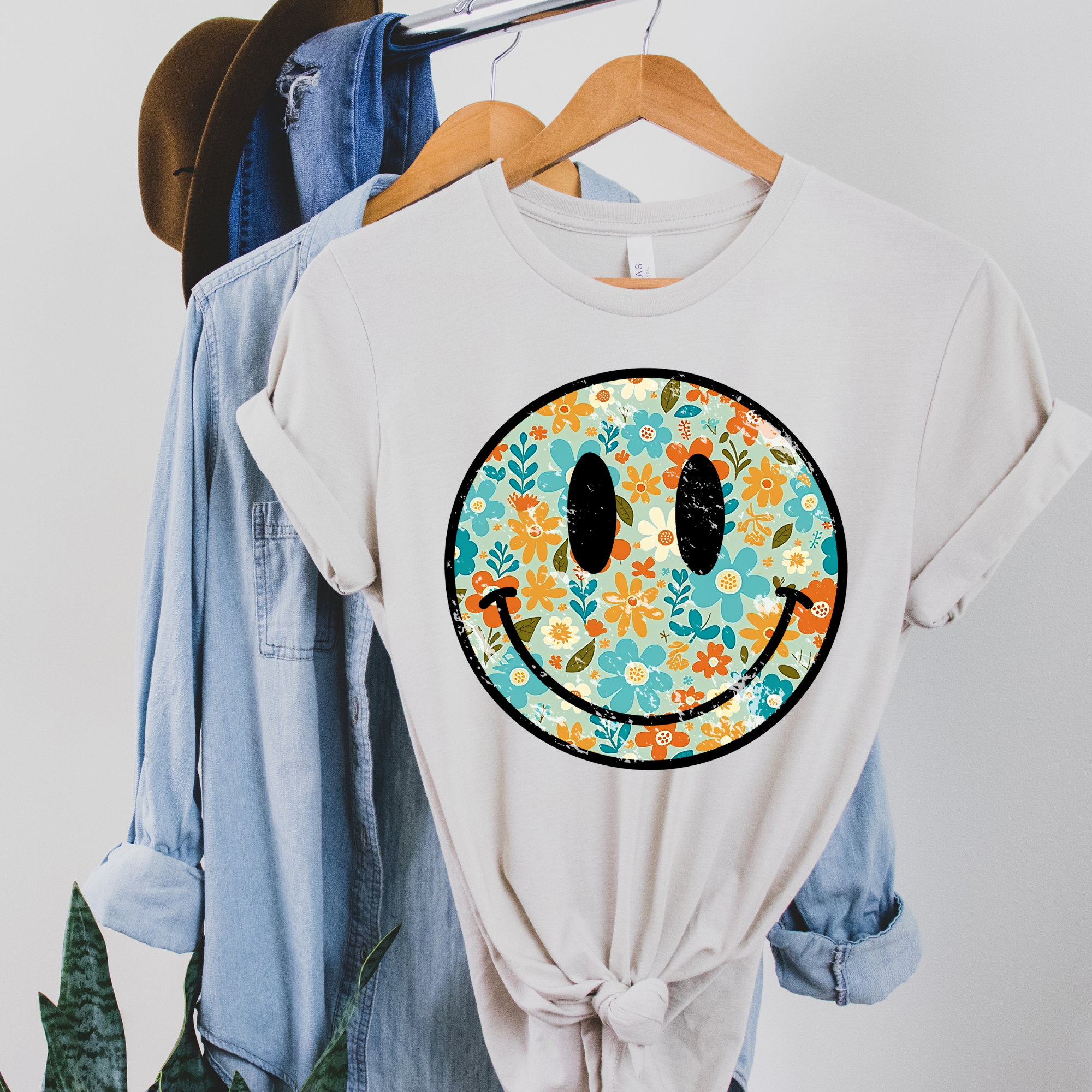 Colorful Retro Smiley Graphic Tee: X-Large