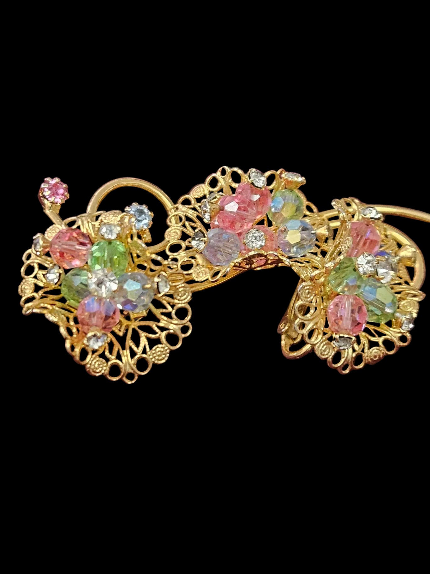 Vintage Mid-Century Uranium Glow Floral Set Matching Brooch & Earring Set (Demi-Parure)