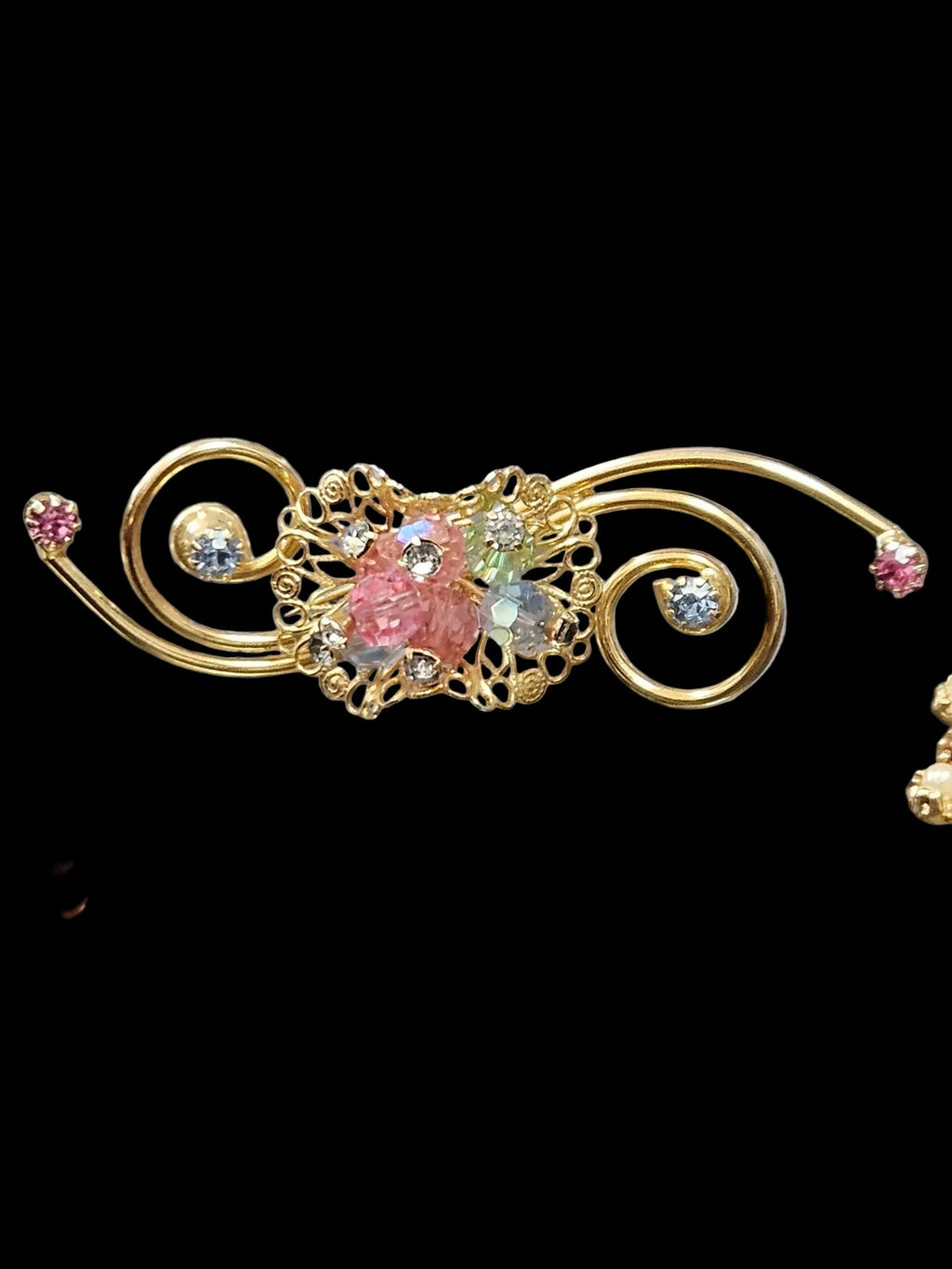 Vintage Mid-Century Uranium Glow Floral Set Matching Brooch & Earring Set (Demi-Parure)