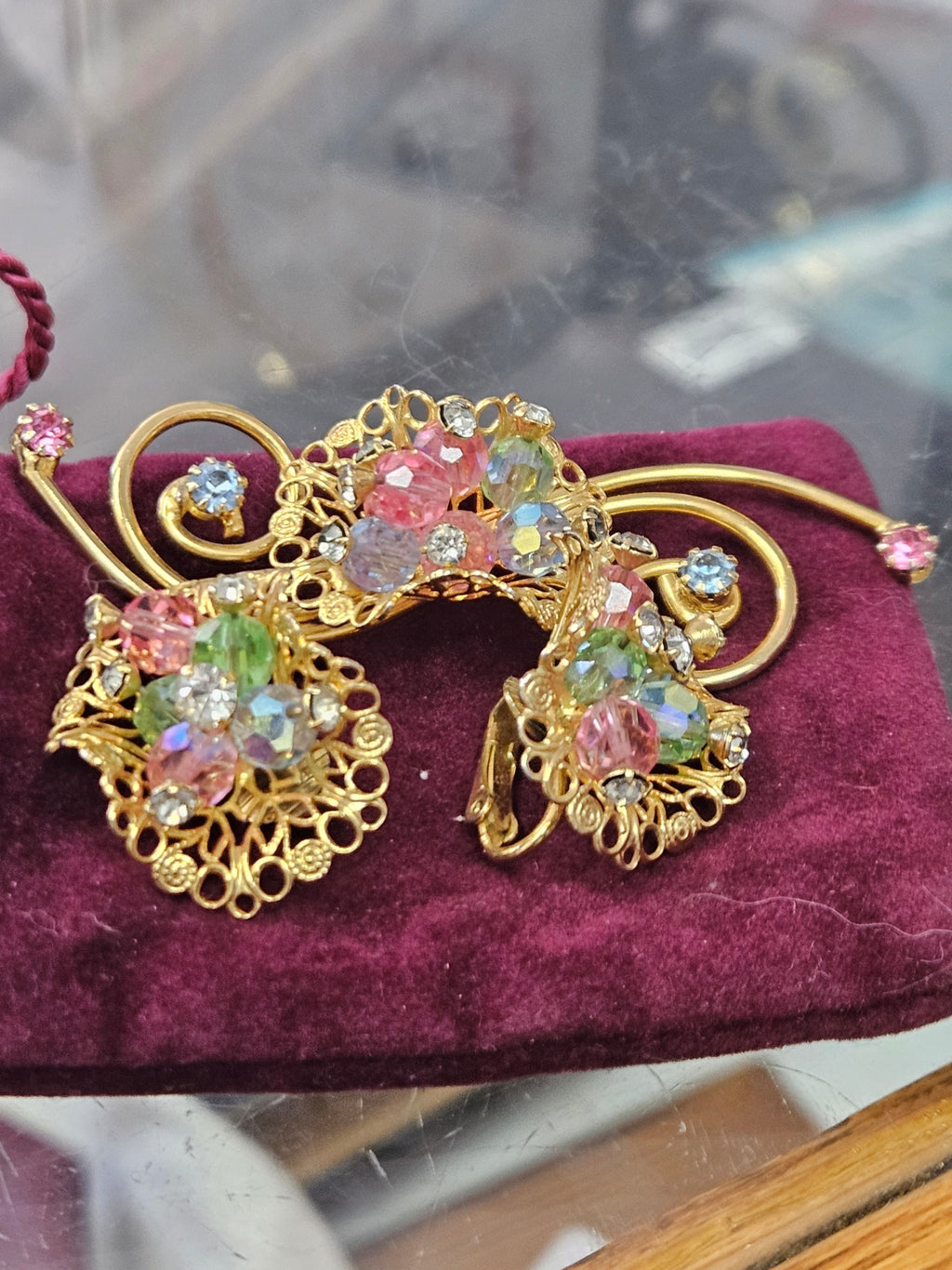 Vintage Mid-Century Uranium Glow Floral Set Matching Brooch & Earring Set (Demi-Parure)