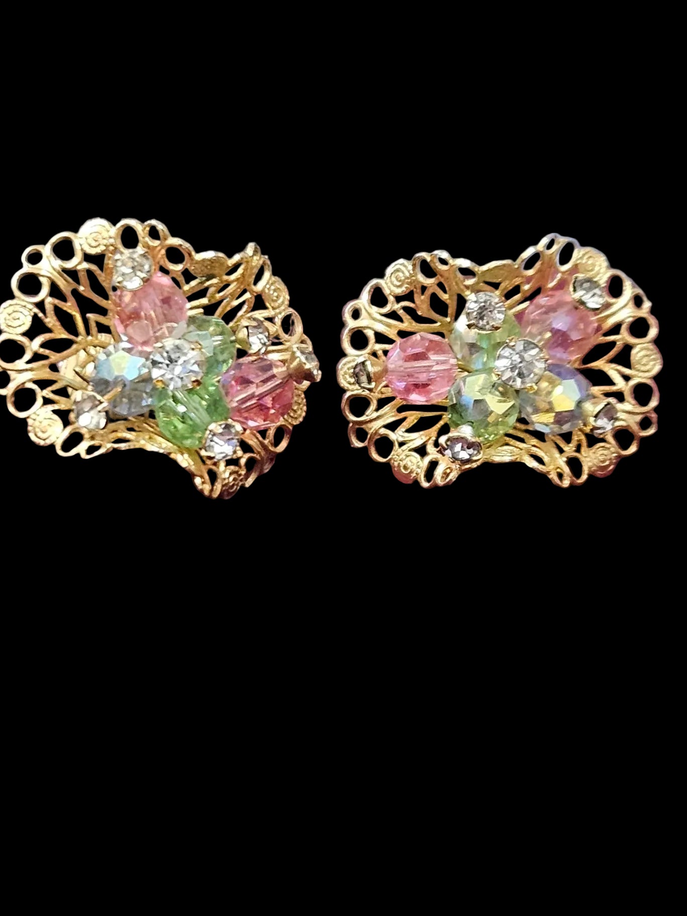 Vintage Mid-Century Uranium Glow Floral Set Matching Brooch & Earring Set (Demi-Parure)
