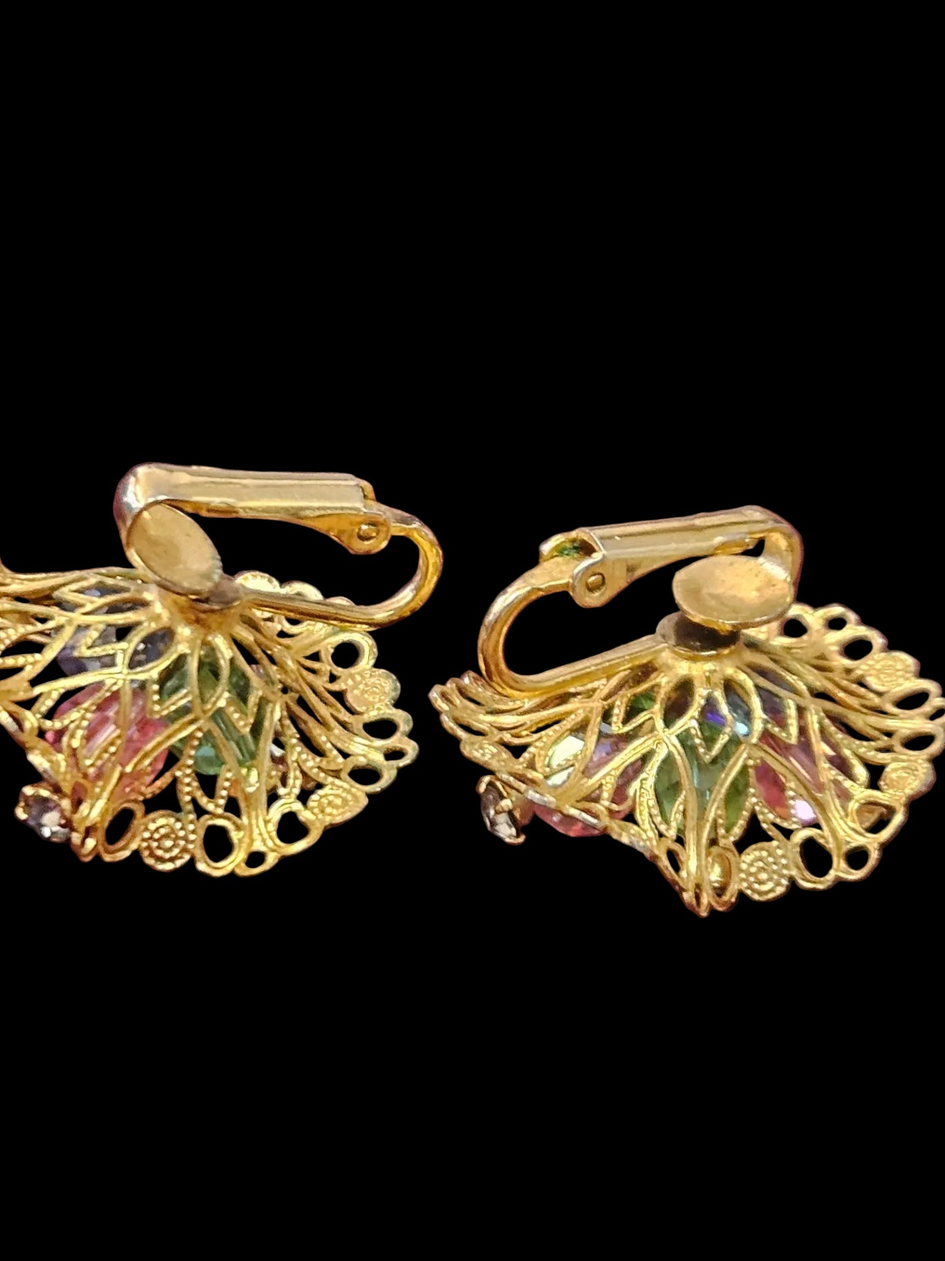 Vintage Mid-Century Uranium Glow Floral Set Matching Brooch & Earring Set (Demi-Parure)