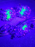 Vintage Mid-Century Uranium Glow Floral Set Matching Brooch & Earring Set (Demi-Parure)