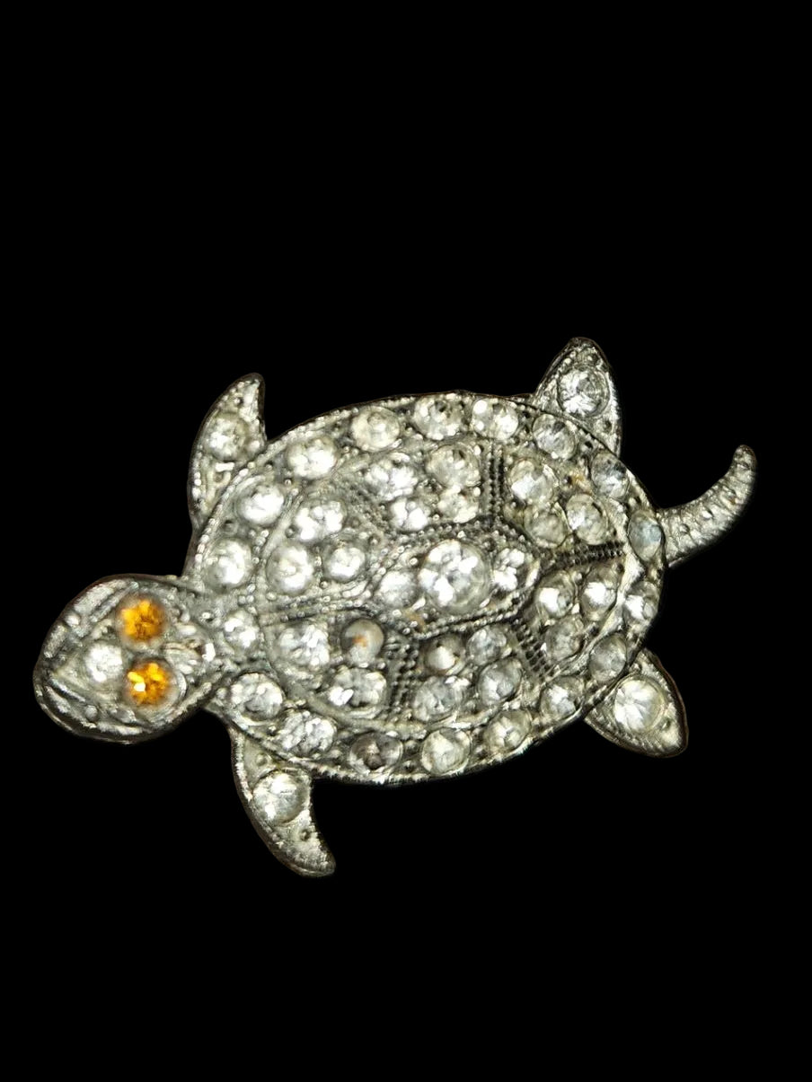 Jewelry Marcasite and Rhinestone Turtle Brooch