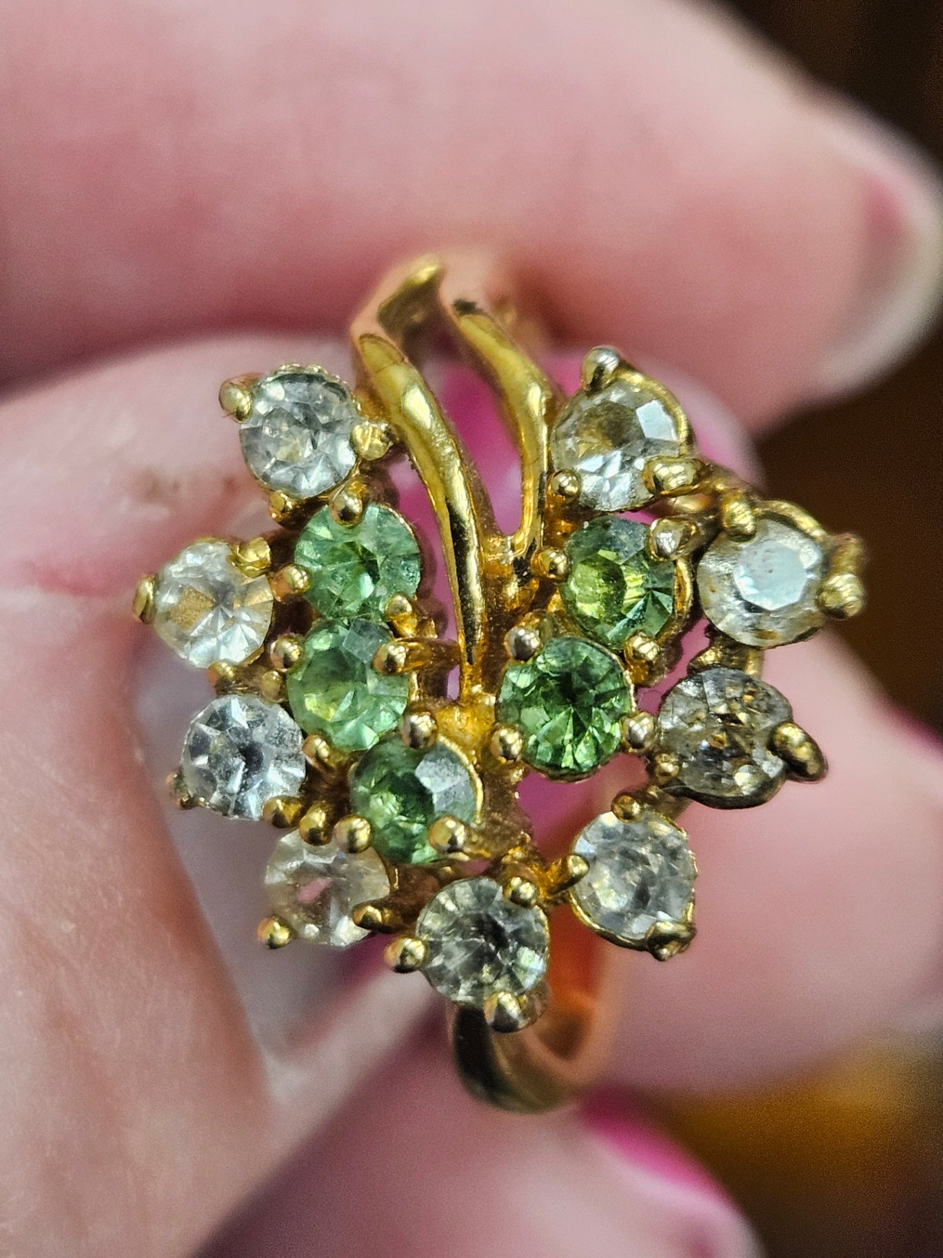 Vintage Uranium Glass "Glowing" Fruit Cocktail Cluster Ring