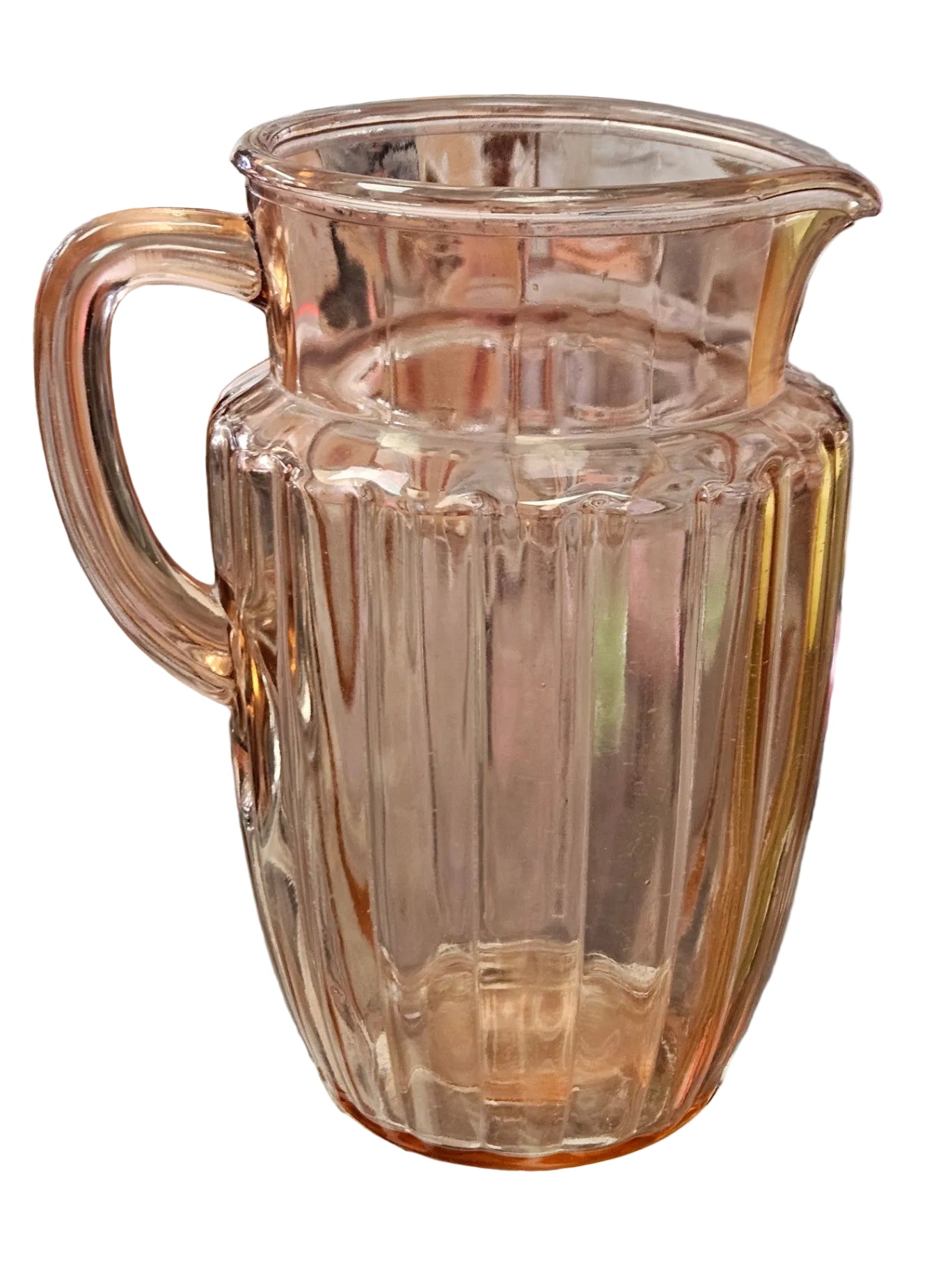 Vintage Anchor Hocking "Pillar Optic" Pink Pitcher  Add a touch of 1930s charm to your table