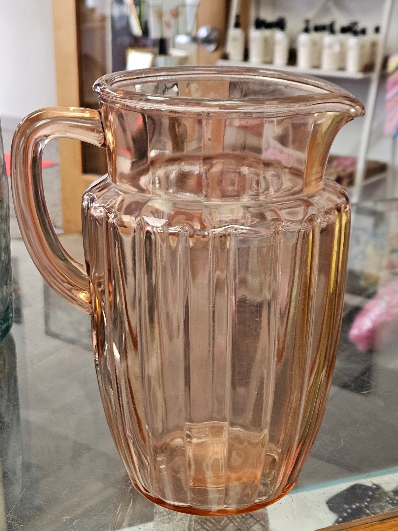 Vintage Anchor Hocking "Pillar Optic" Pink Pitcher  Add a touch of 1930s charm to your table