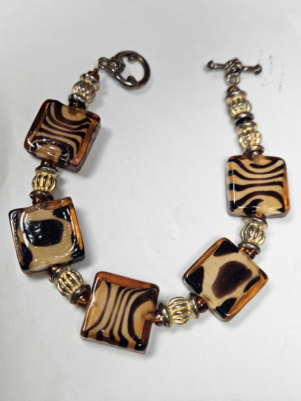 Handmade Lampwork Glass Bracelet Safari Collection with Ornate Rose Clasp