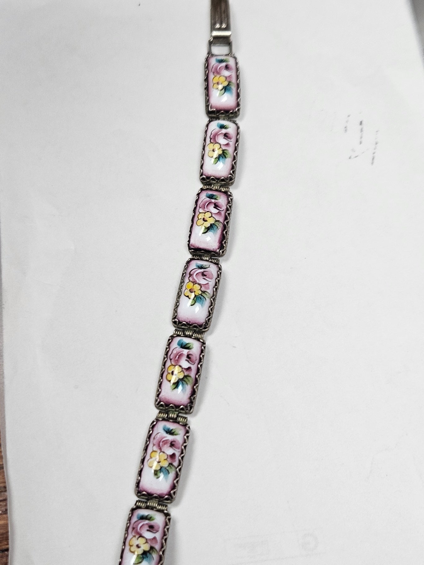 Hand-Painted Rostov Finift Enamel Bracelet. Vintage Soviet Era (c. 1970s–1980s) Intricate Russian Filigree Design