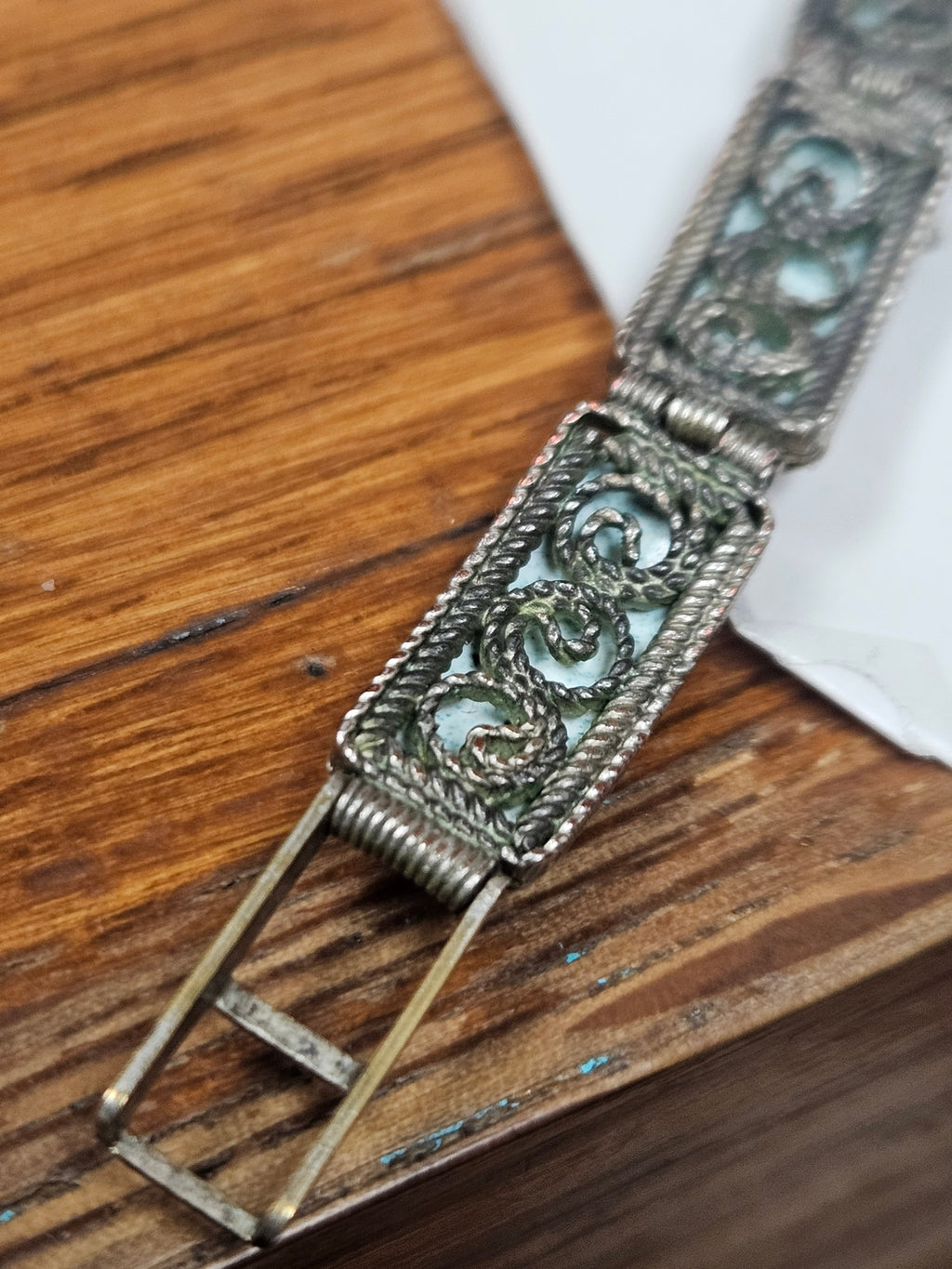 Hand-Painted Rostov Finift Enamel Bracelet. Vintage Soviet Era (c. 1970s–1980s) Intricate Russian Filigree Design