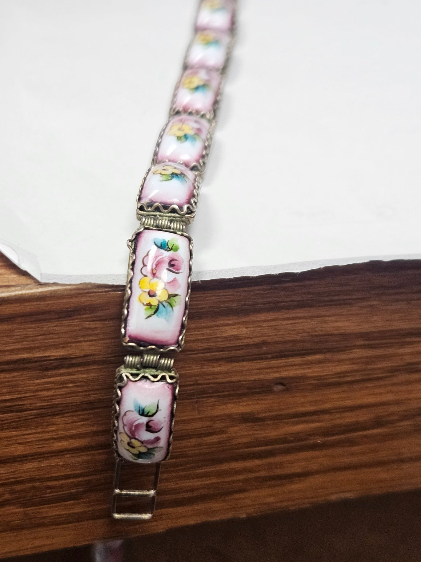 Hand-Painted Rostov Finift Enamel Bracelet. Vintage Soviet Era (c. 1970s–1980s) Intricate Russian Filigree Design