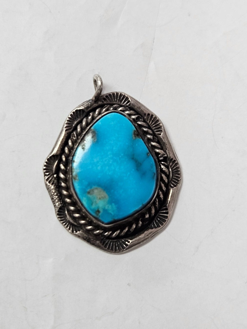 Vintage Southwestern Sterling Silver & Sky-Blue Turquoise Pendant