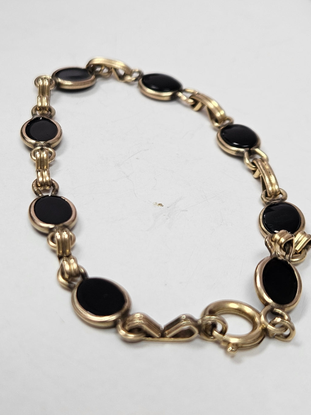 Vintage 12K Gold Filled Black Onyx Link Bracelet