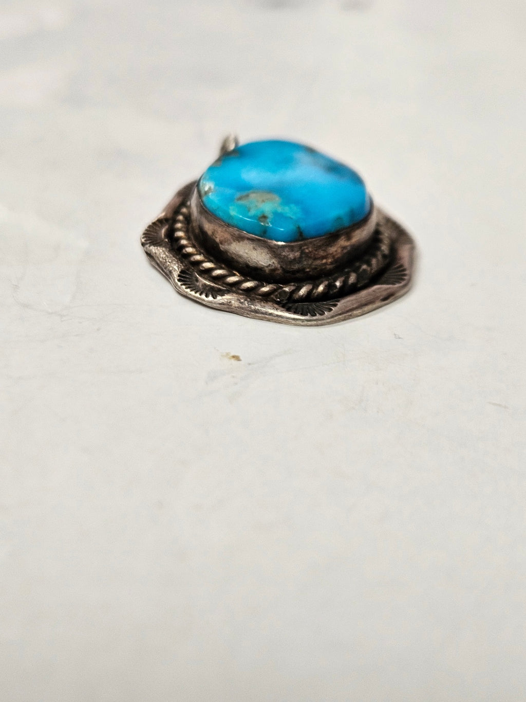 Vintage Southwestern Sterling Silver & Sky-Blue Turquoise Pendant