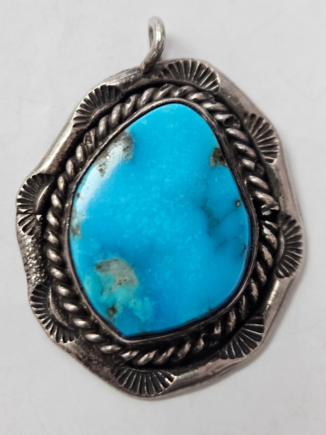 Vintage Southwestern Sterling Silver & Sky-Blue Turquoise Pendant
