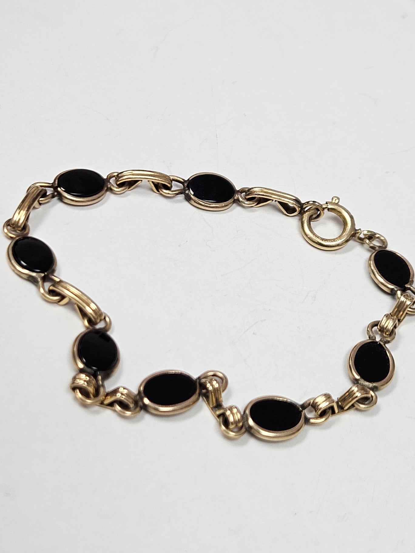 Vintage 12K Gold Filled Black Onyx Link Bracelet