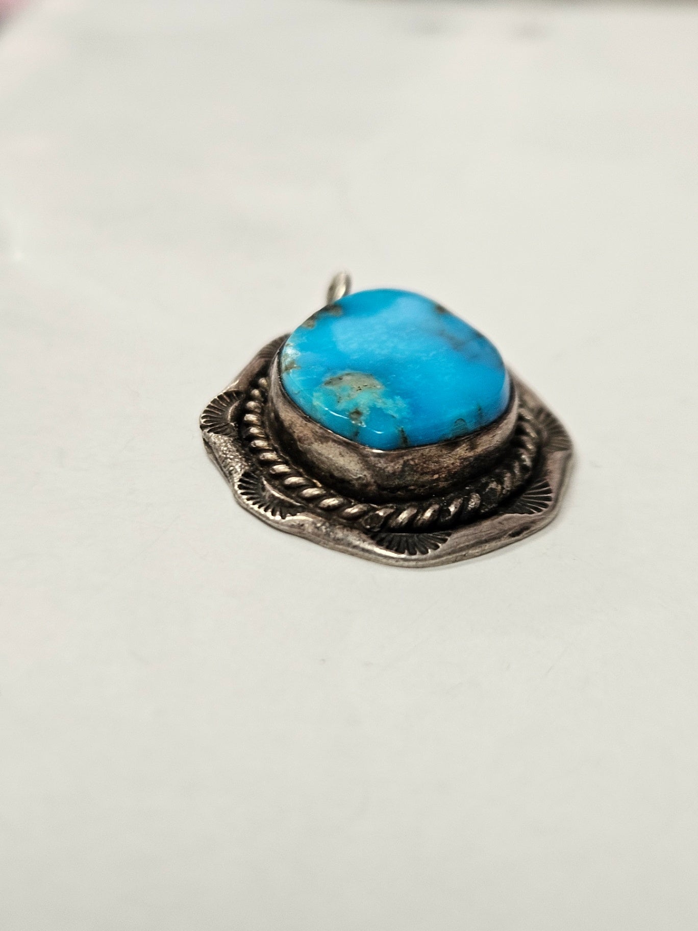 Vintage Southwestern Sterling Silver & Sky-Blue Turquoise Pendant