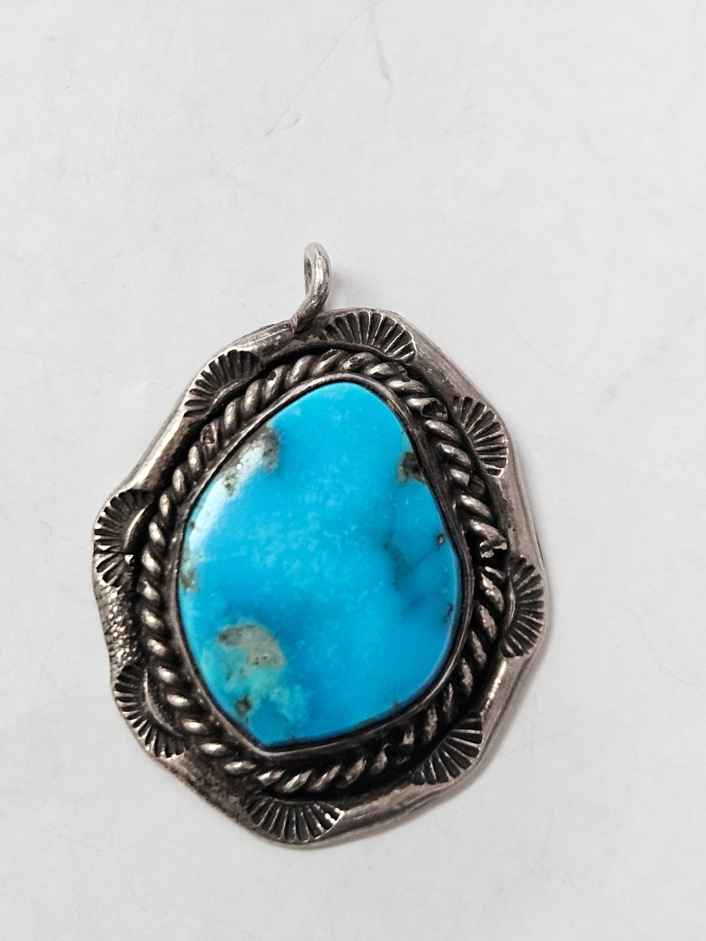 Vintage Southwestern Sterling Silver & Sky-Blue Turquoise Pendant