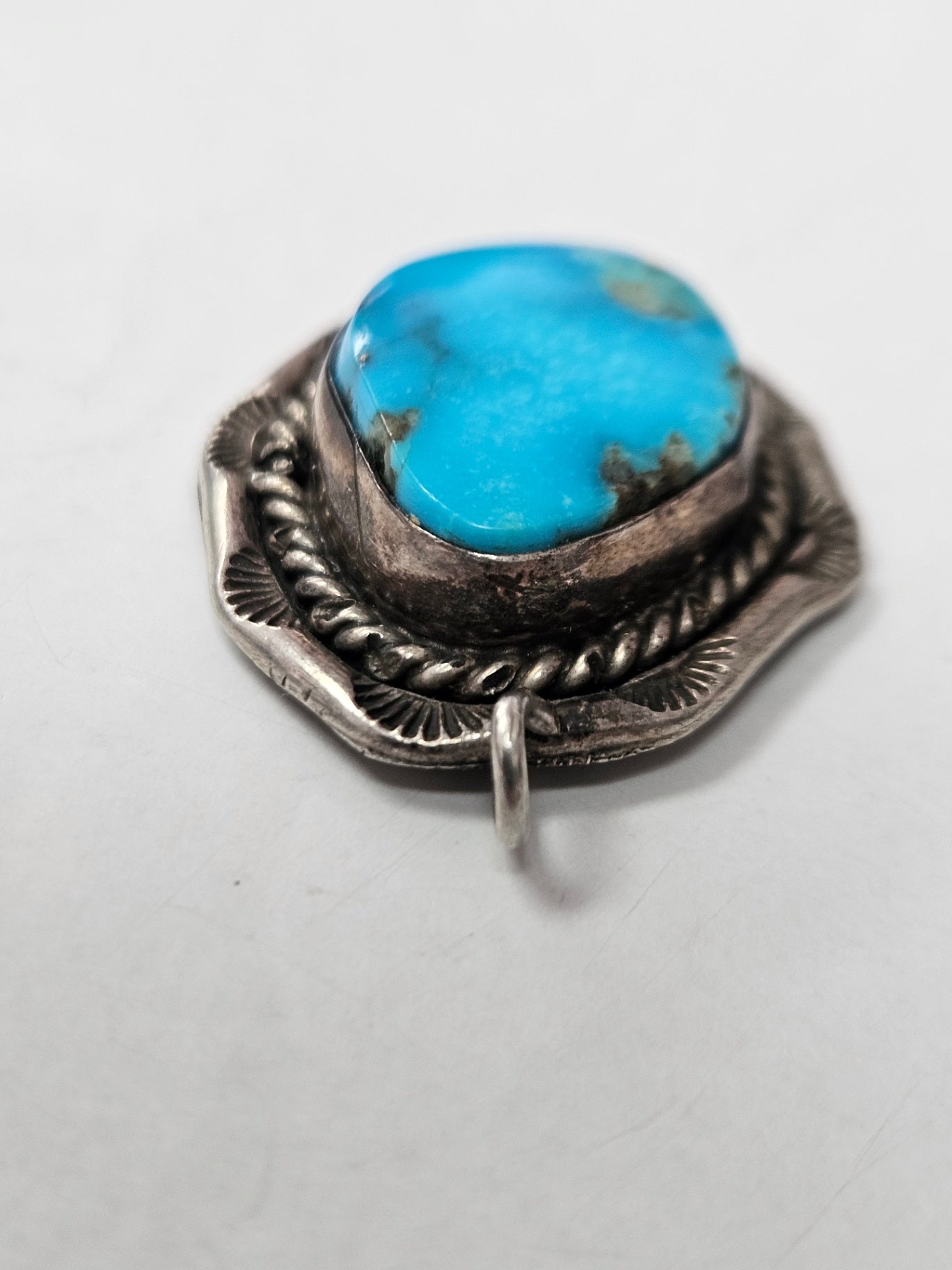 Vintage Southwestern Sterling Silver & Sky-Blue Turquoise Pendant
