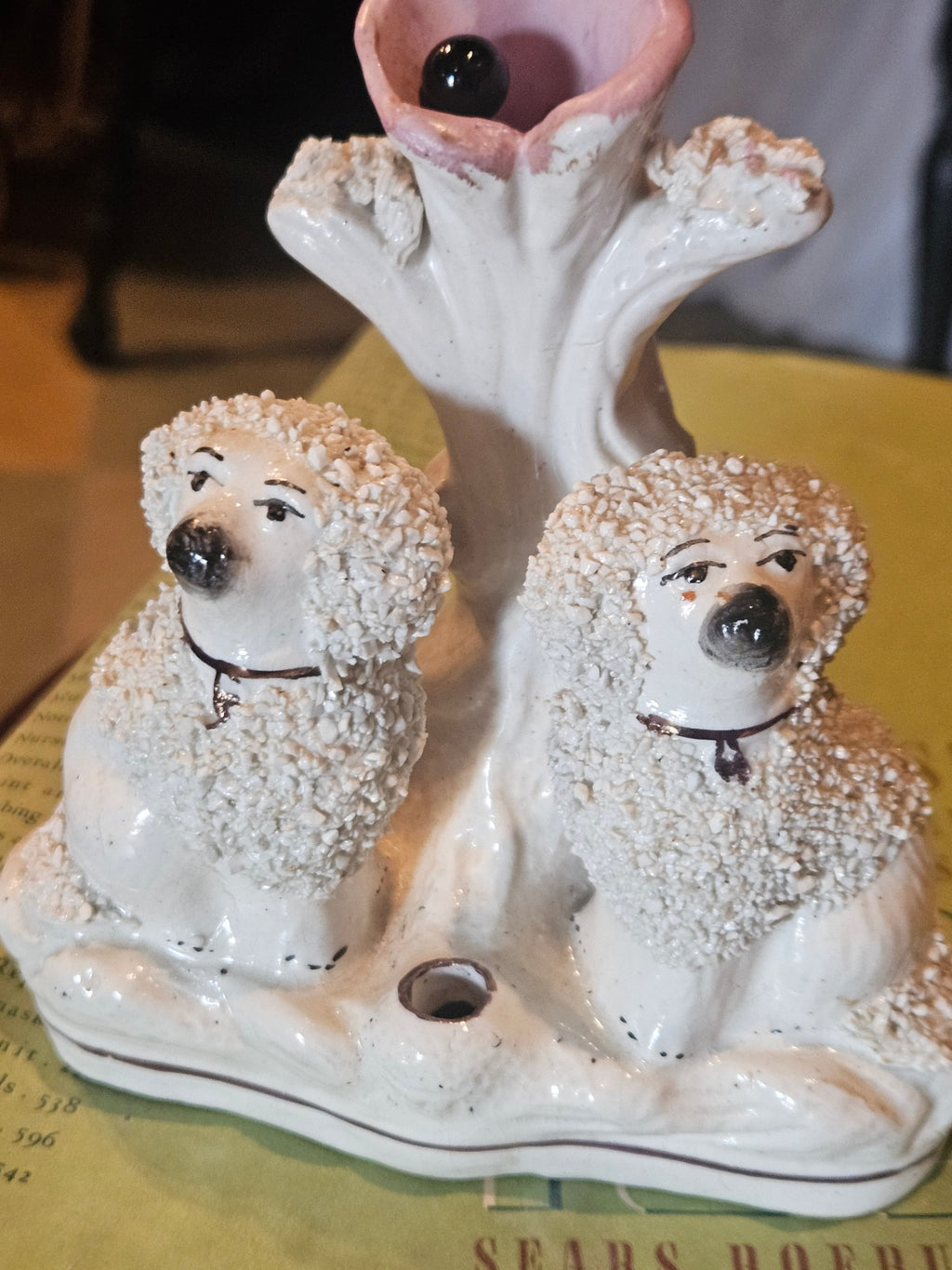 Antique Staffordshire "Confetti" Poodle Spill Vase  Origin: Staffordshire, England (c. 1892- 1912)