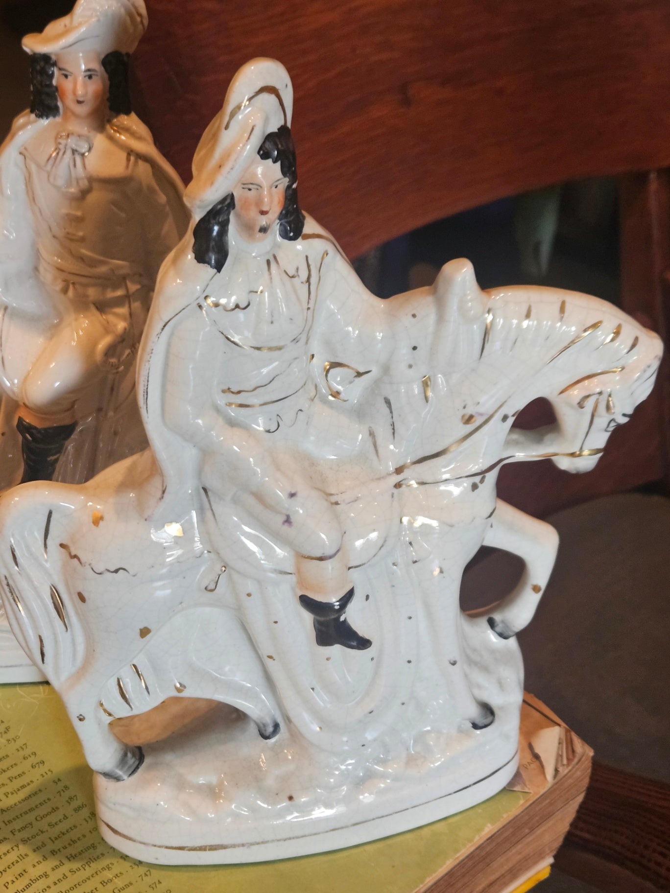 Rare Confronting Pair of Antique English Staffordshire Equestrian Figures c. 1870