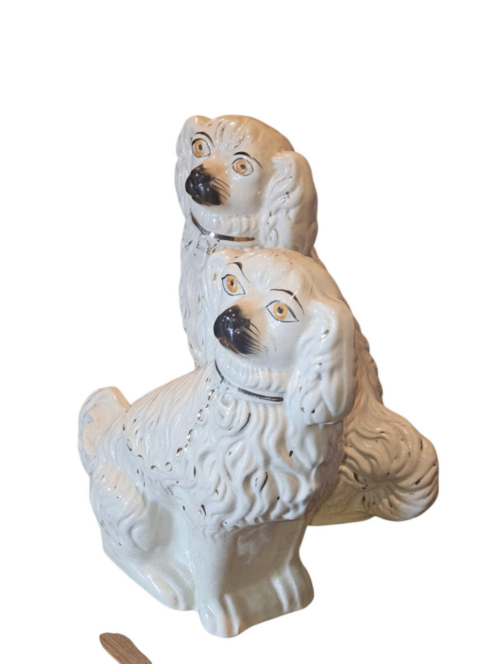 Rare: PAIR Antique 1860s English Staffordshire LARGE (#1) Mantle Spaniels "Wally Dogs"