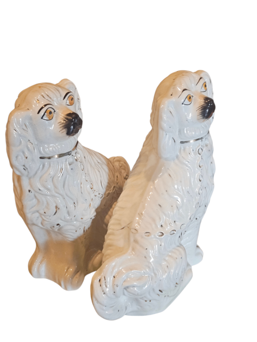 Rare: PAIR Antique 1860s English Staffordshire LARGE (#1) Mantle Spaniels "Wally Dogs"