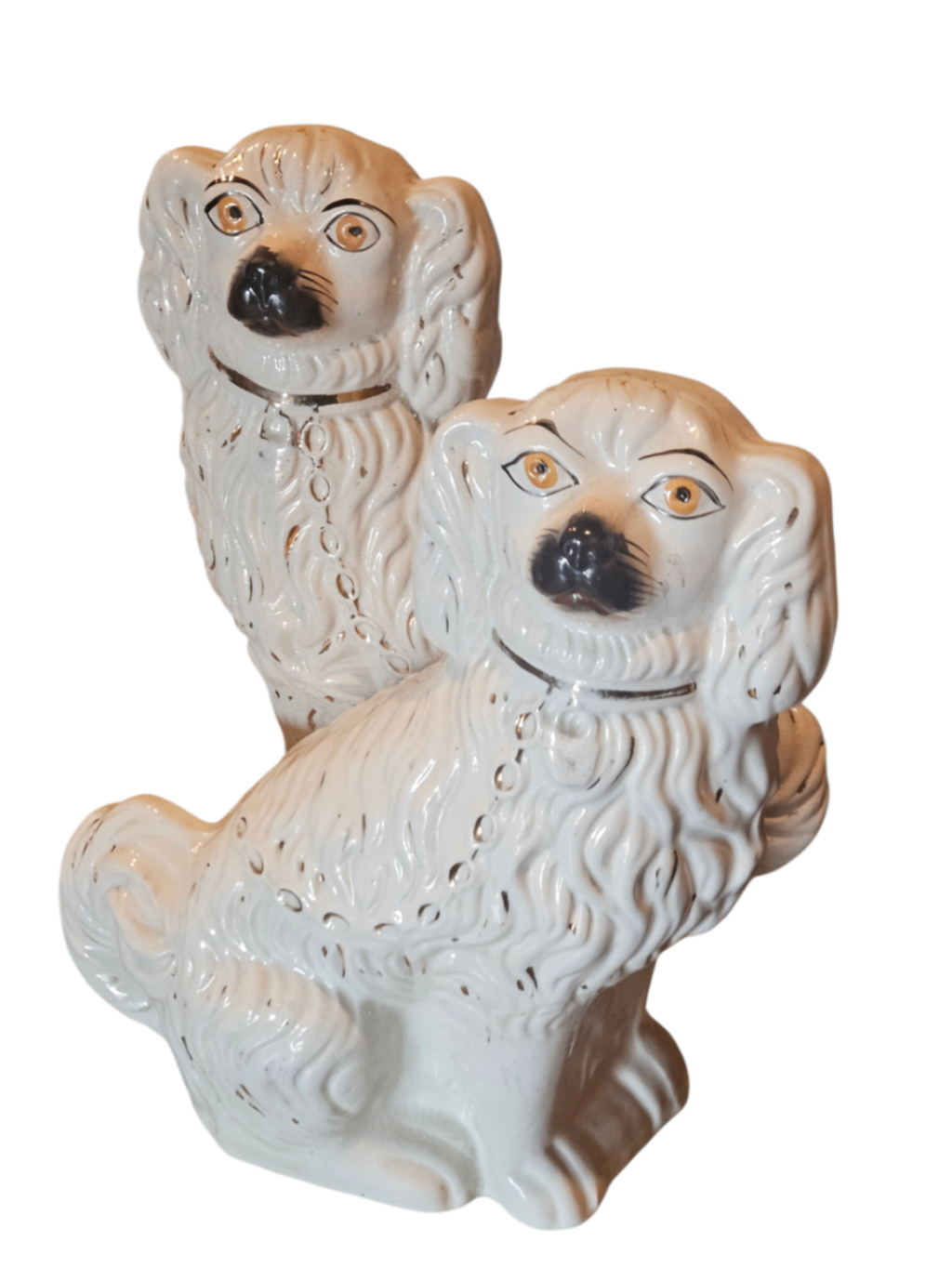 Rare: PAIR Antique 1860s English Staffordshire LARGE (#1) Mantle Spaniels "Wally Dogs"