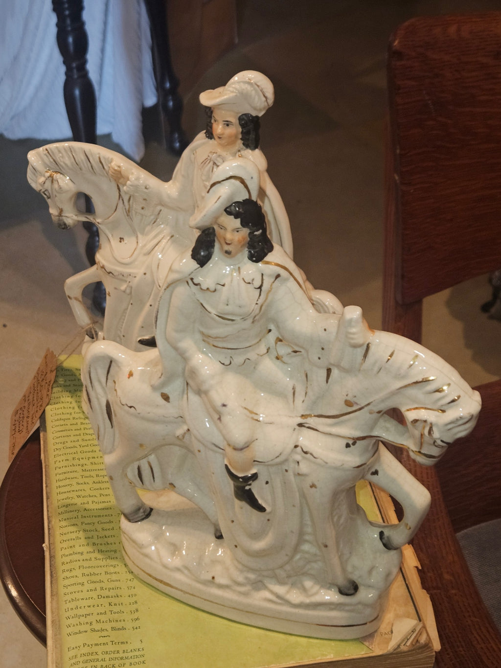 Rare Confronting Pair of Antique English Staffordshire Equestrian Figures c. 1870
