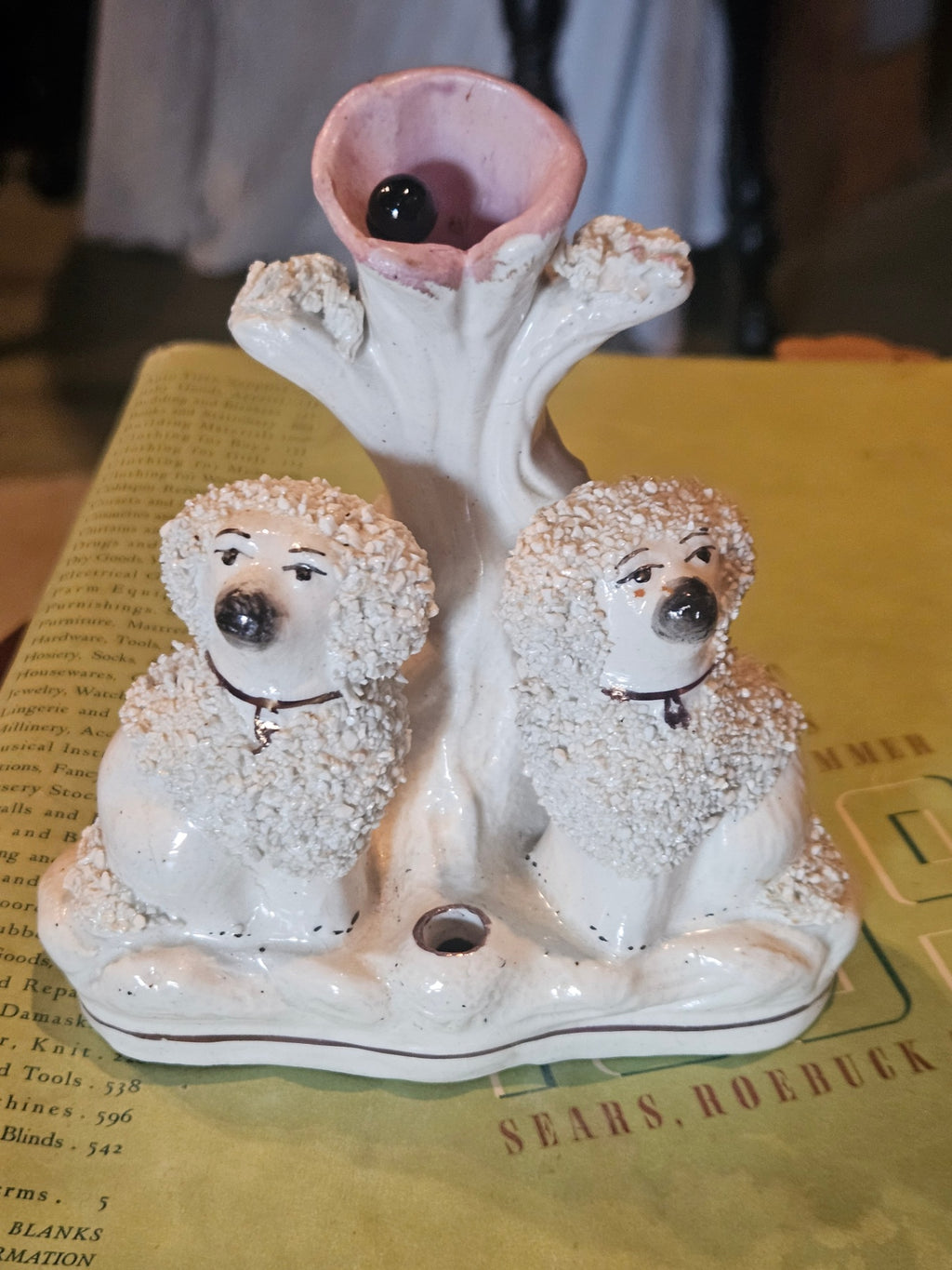 Antique Staffordshire "Confetti" Poodle Spill Vase  Origin: Staffordshire, England (c. 1892- 1912)