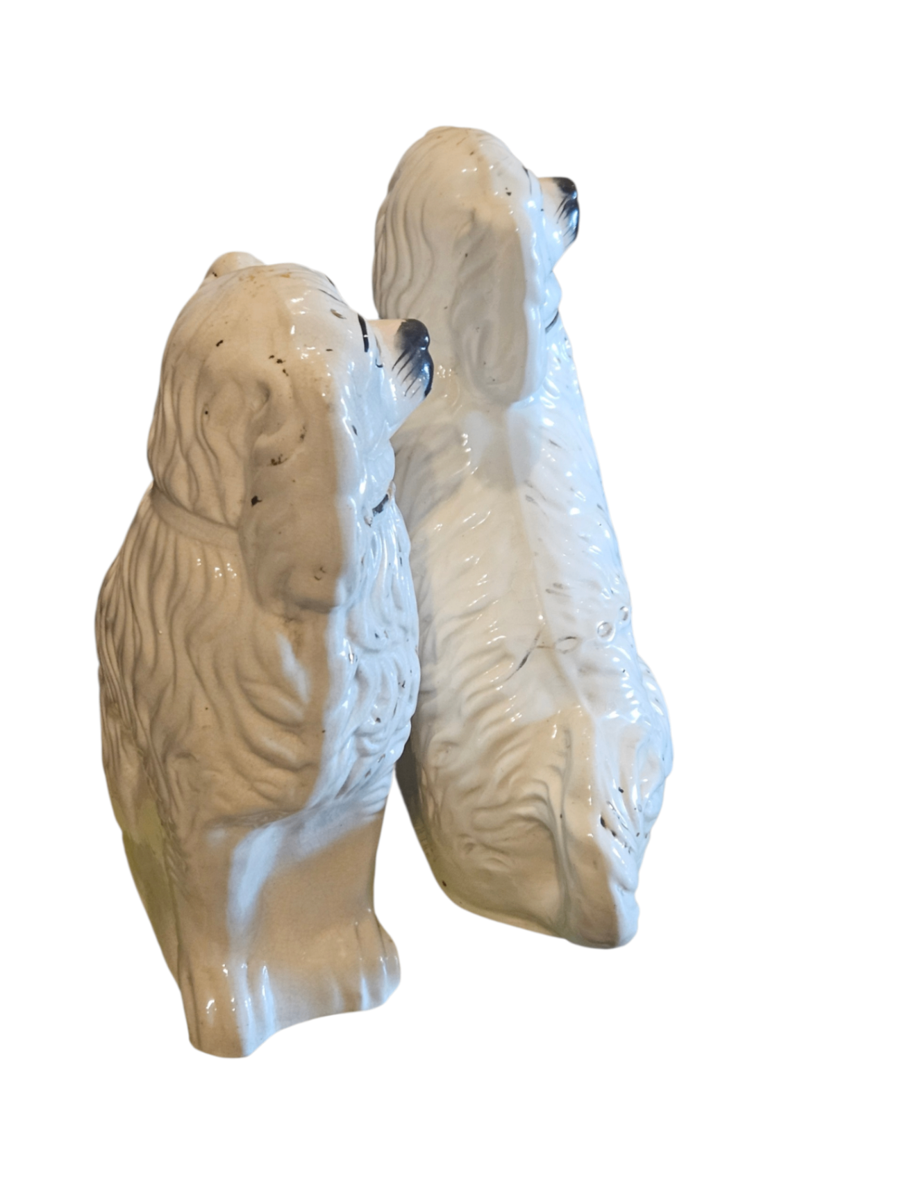 Rare: PAIR Antique 1860s English Staffordshire LARGE (#1) Mantle Spaniels "Wally Dogs"