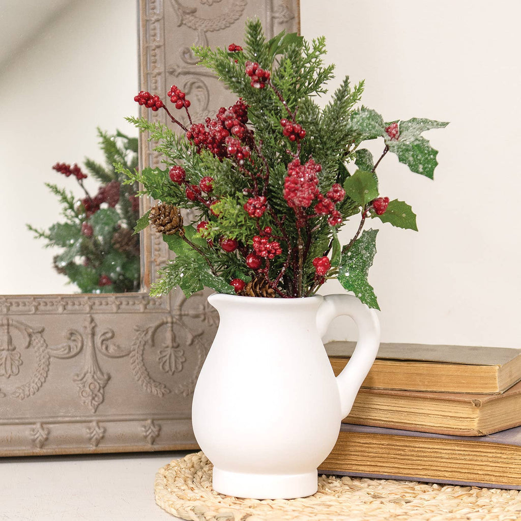 White Ceramic Pitcher - 6"H