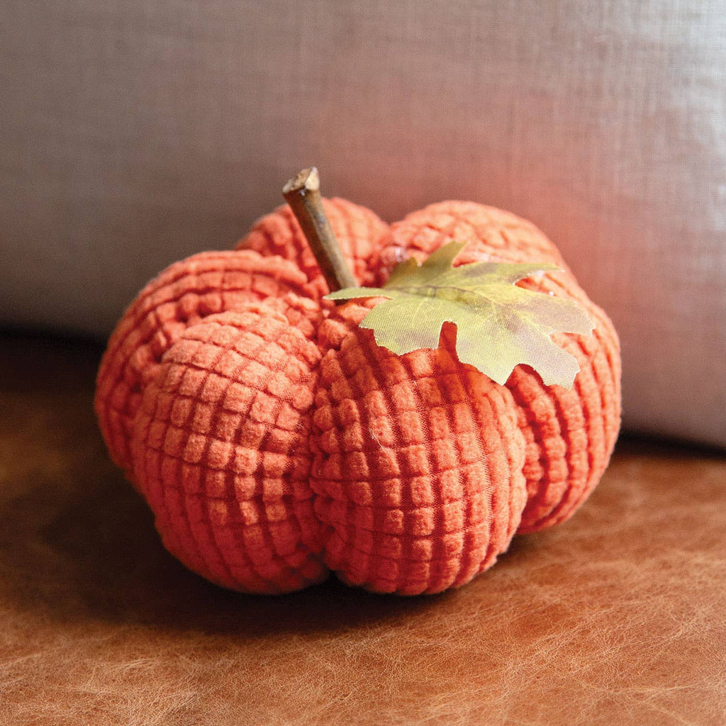 Stuffed Waffle Weave Orange Pumpkin w/Stick Stem, Small