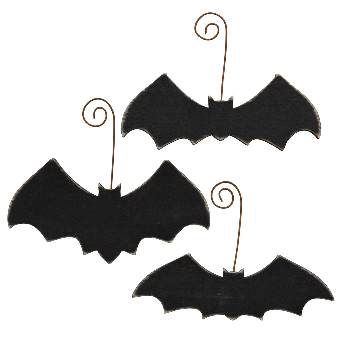 Distressed Wooden Bat Ornament w/Wire Hanger, 3 Assorted