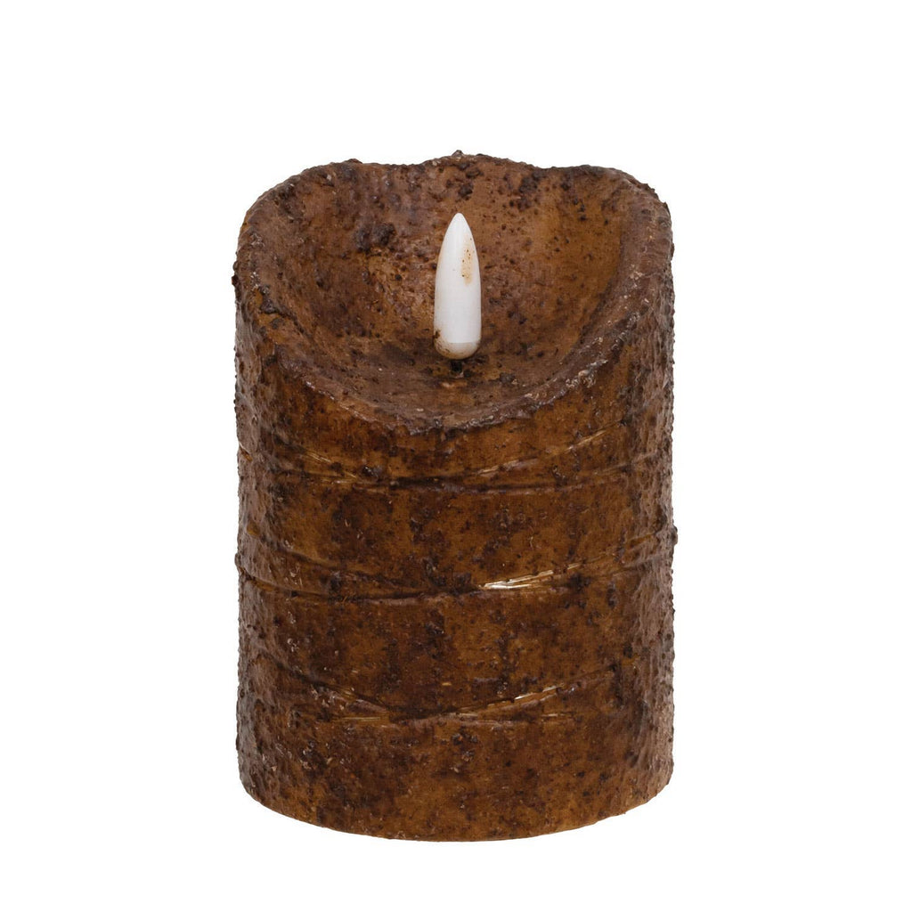 Burnt Mustard LED Wrapped Flicker Flame Timer Pillar, 4"