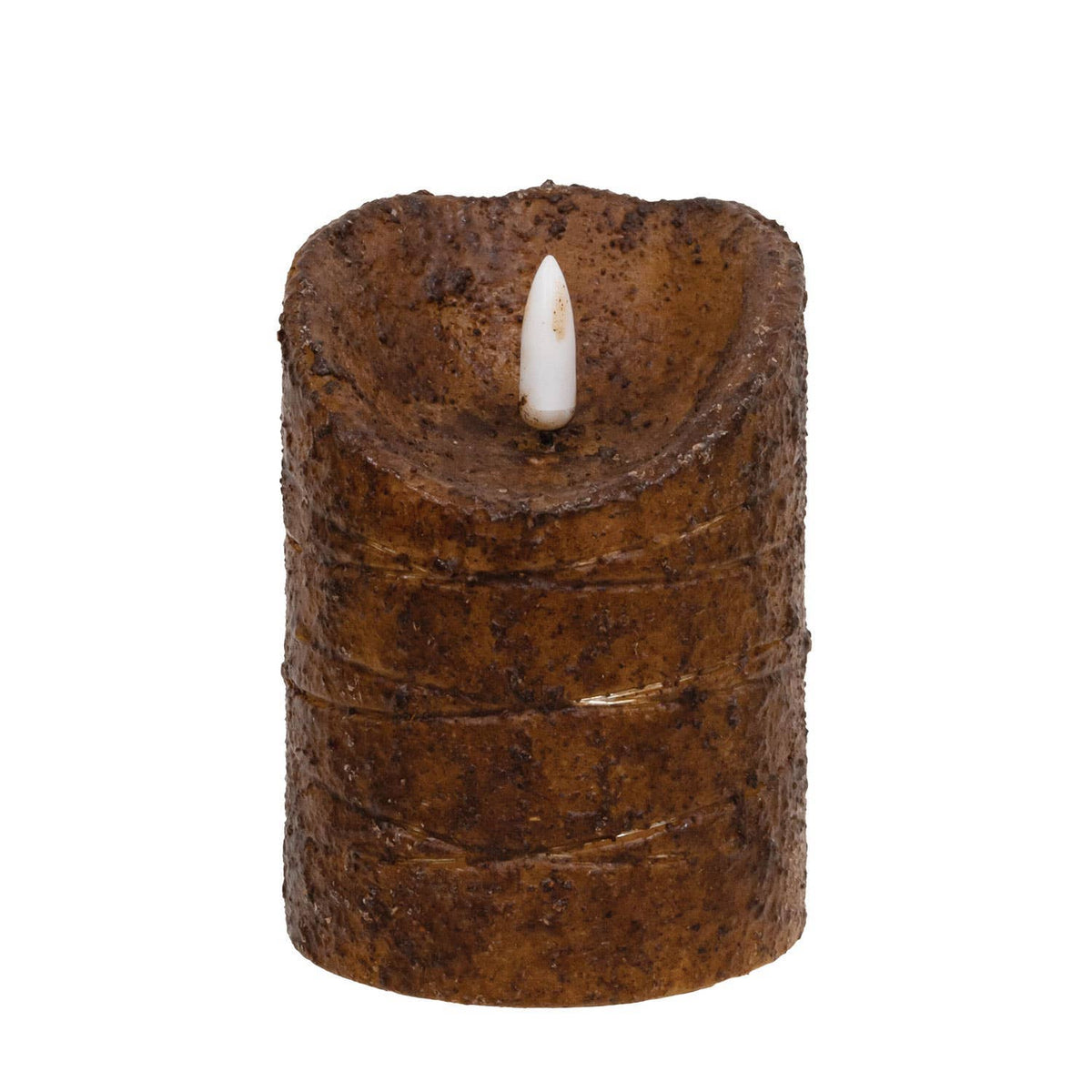 Burnt Mustard LED Wrapped Flicker Flame Timer Pillar, 4"