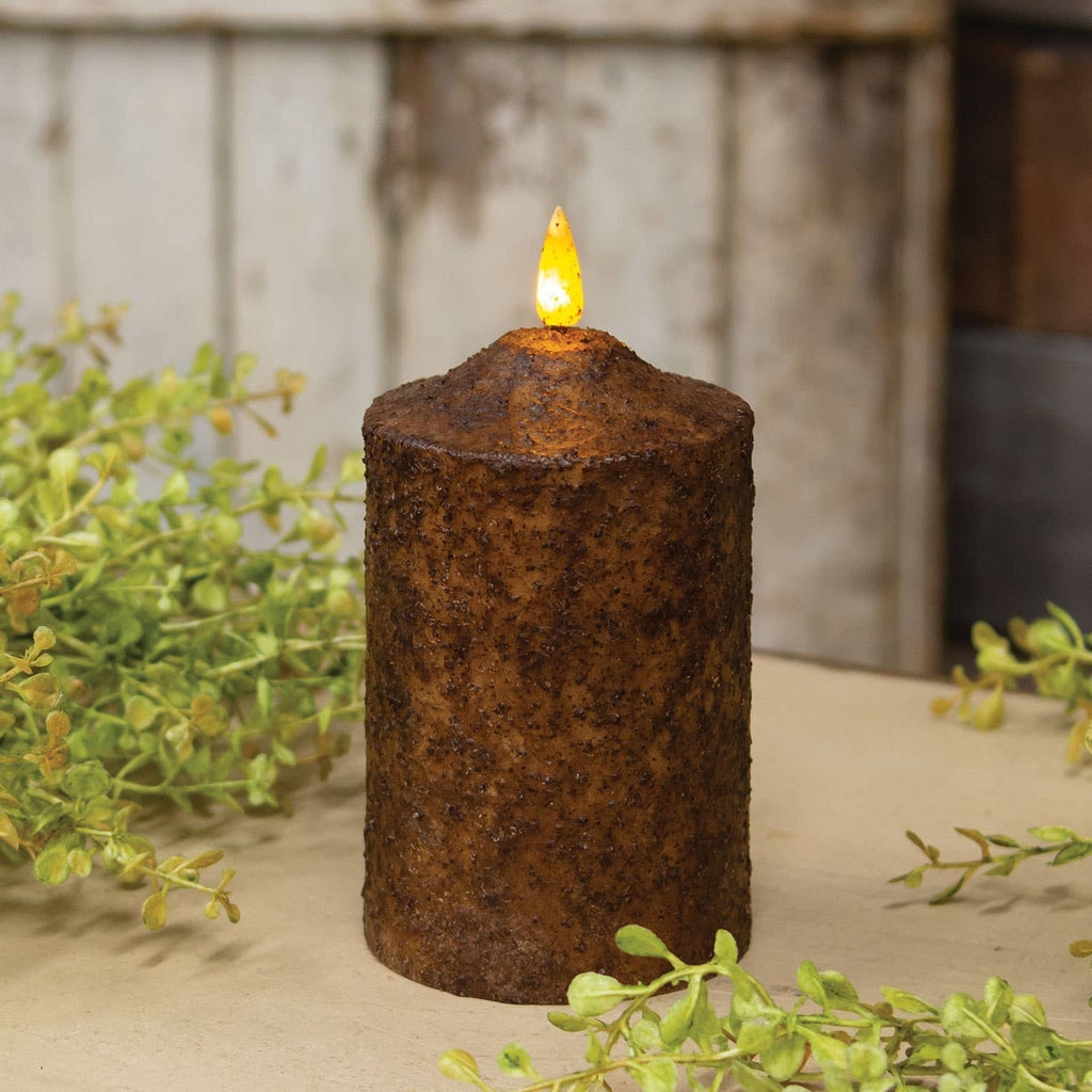 Burnt Mustard Flicker Flame Timer Cake Pillar, 5"
