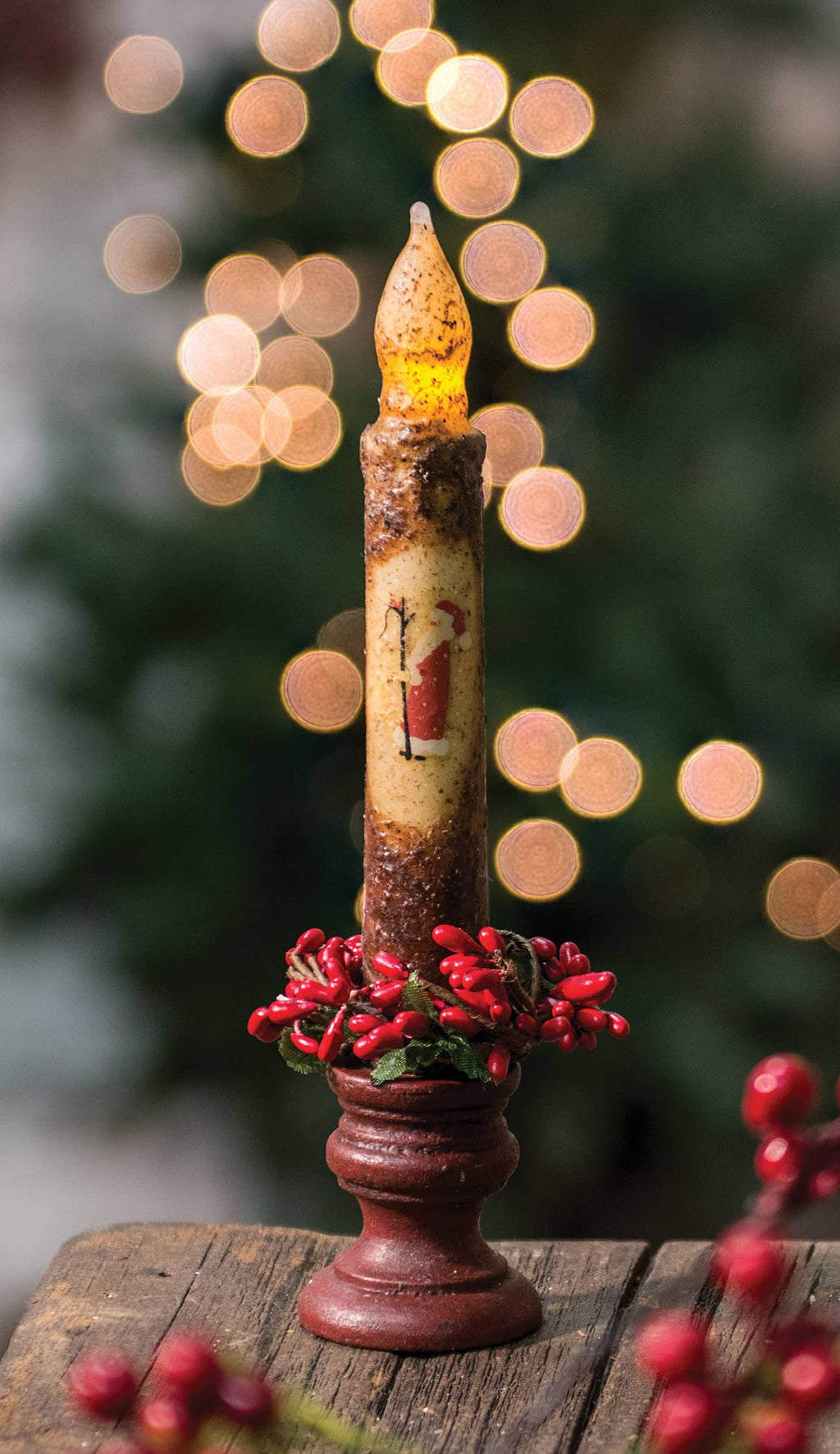 Aged Wood Burgundy Taper Candle Cup