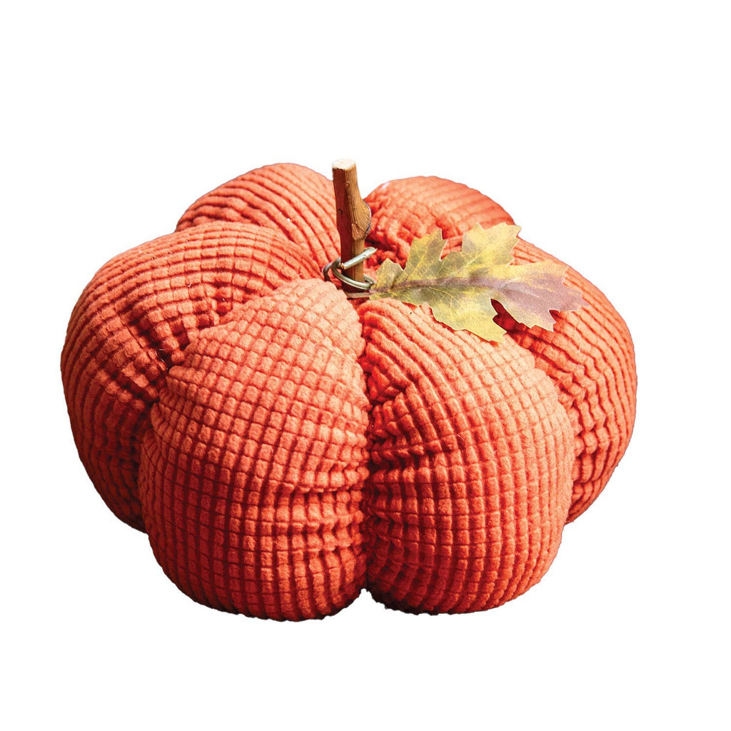 Stuffed Waffle Weave Orange Pumpkin w/Stick Stem, Large