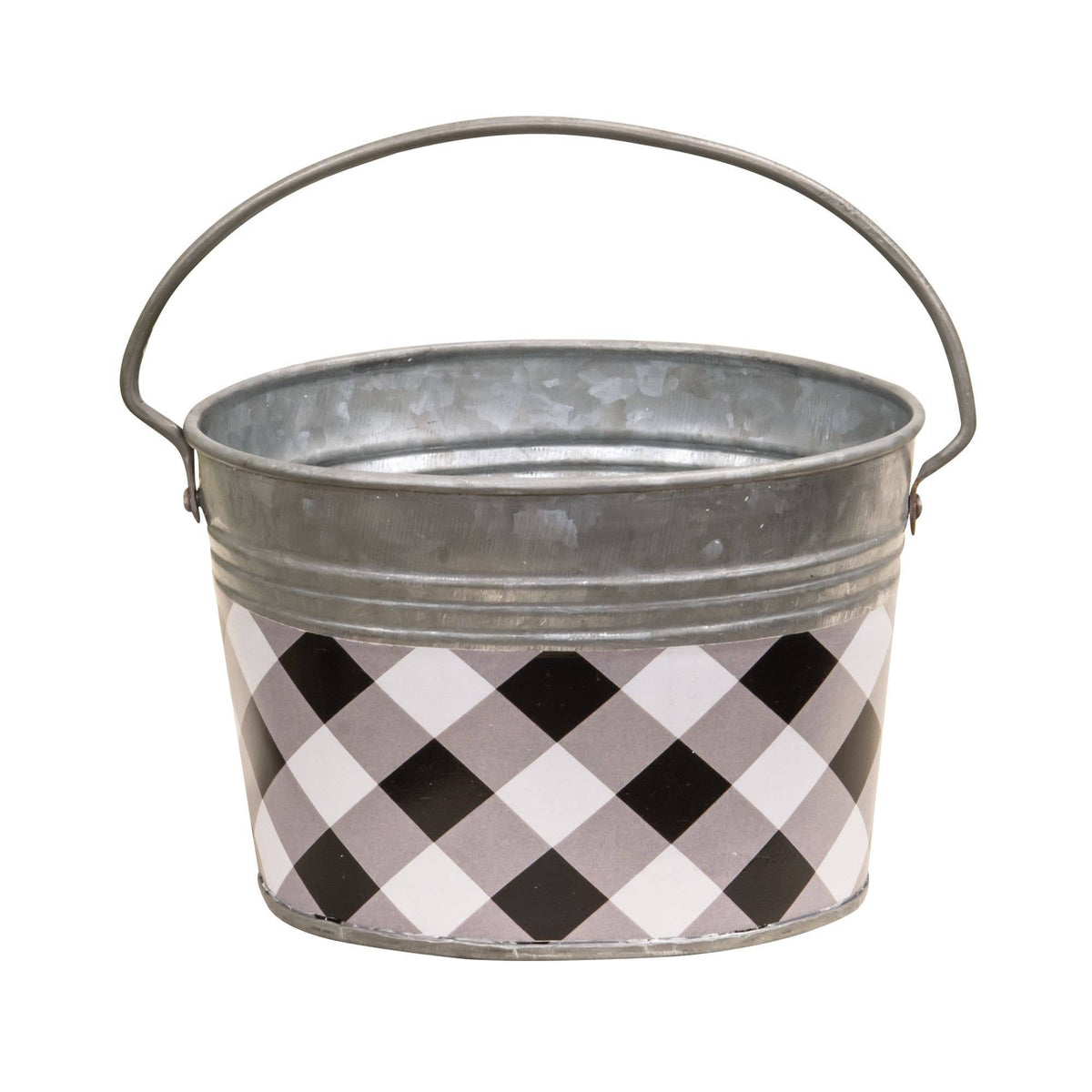 Black & White Buffalo Check Oval Pail